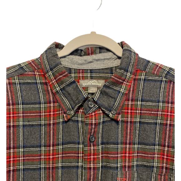 Eddie Bauer Men's Sz XXL Flannel Shirt Red/Grey Plaid Cotton Button Down Pocket - Picture 3 of 12